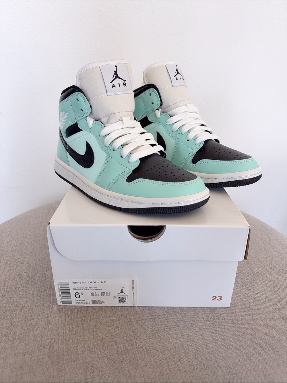 Nike Air Jordan 1 Mid Light Dew/Teal Tint/White/Black W 6.5/M 5/EU 37.5/JP 23.5